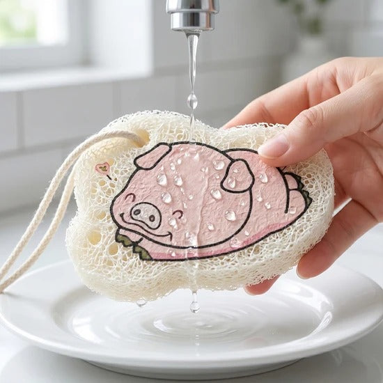 Compressed Wood Pulp Sponge Dishwashing Scouring Pad Cartoon Design Absorbent Kitchen Cleaning Scrubber for Plates Pots Pans Sink Stove and Bathroom (1 Pc)