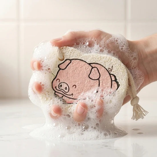 Compressed Wood Pulp Sponge Dishwashing Scouring Pad Cartoon Design Absorbent Kitchen Cleaning Scrubber for Plates Pots Pans Sink Stove and Bathroom (1 Pc)