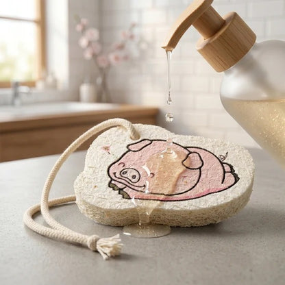 Compressed Wood Pulp Sponge Dishwashing Scouring Pad Cartoon Design Absorbent Kitchen Cleaning Scrubber for Plates Pots Pans Sink Stove and Bathroom (1 Pc)