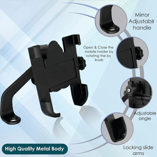 Metal Rear View Mirror Mobile Phone Holder – Adjustable Bike and Motorcycle Mirror Mount Phone Stand (1 Pc)