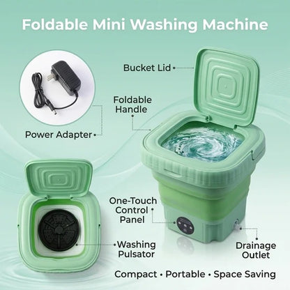 Portable Mini Folding Washing Machine with Drain Basket Compact Washer for Underwear Socks Baby Clothes Travel Camping Dorm and Apartment (1 Pc)