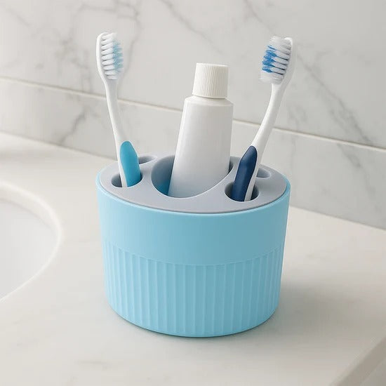 Round Multipurpose Toothpaste and Stationery Holder Plastic Desk Organizer for Toothbrush Pen Pencil Makeup Tools Kitchen and Bathroom Storage (1 Pc)