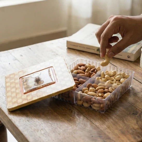 Multipurpose 4 Compartment Dry Fruit Box with Airtight Lid Plastic Mukhvasdani for Dry Fruits Chocolates Sweets Mouth Freshener Spices and Snacks (1 Pc)