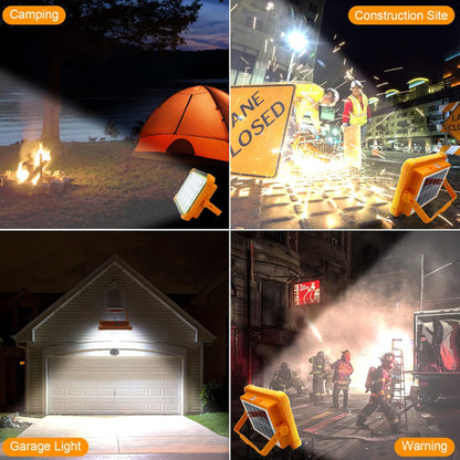 Solar LED Flood Light – 4 Panel High Power Rechargeable Outdoor Lamp with USB Charging (1 Pc)