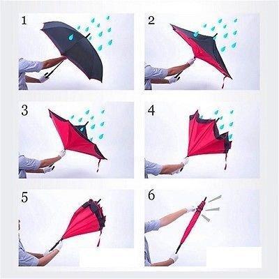 Plain Design Windproof Reverse Umbrella with C Shaped Handle, Upside Down Double Layer Inverted Waterproof Umbrella for Car Travel and Daily Use
