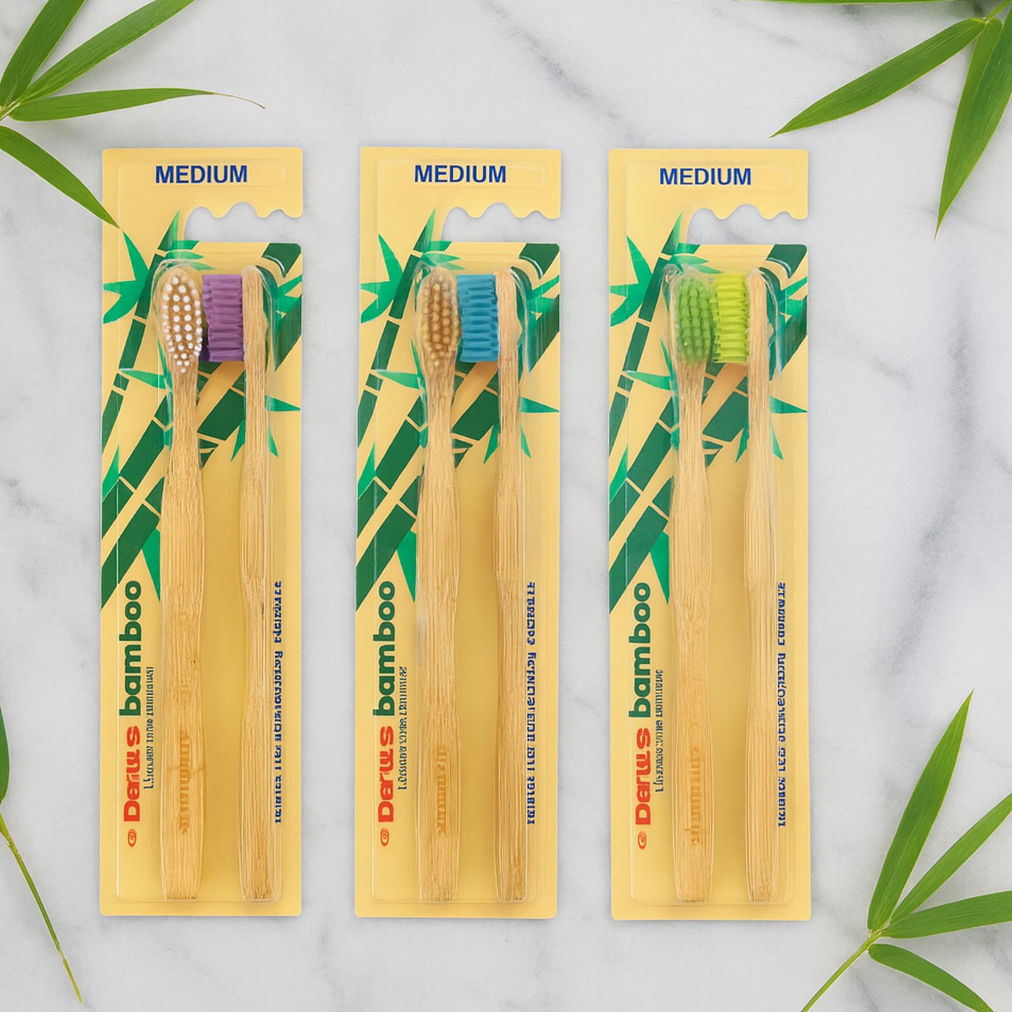 Eco-Friendly Bamboo Toothbrush Twin Pack with Medium Bristles for Daily Oral Hygiene, Gentle Cleaning & Sustainable Dental Care – Bulk Value Pack (12 Packets× 2 Pcs)