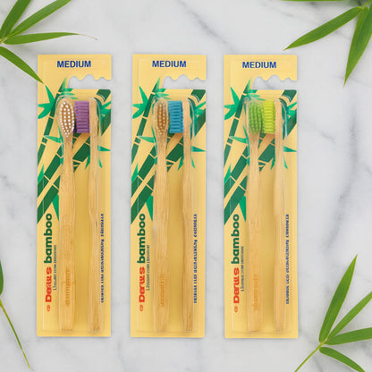 Eco-Friendly Bamboo Toothbrush Twin Pack with Medium Bristles for Daily Oral Hygiene, Gentle Cleaning & Sustainable Dental Care – Bulk Value Pack (12 Packets× 2 Pcs)