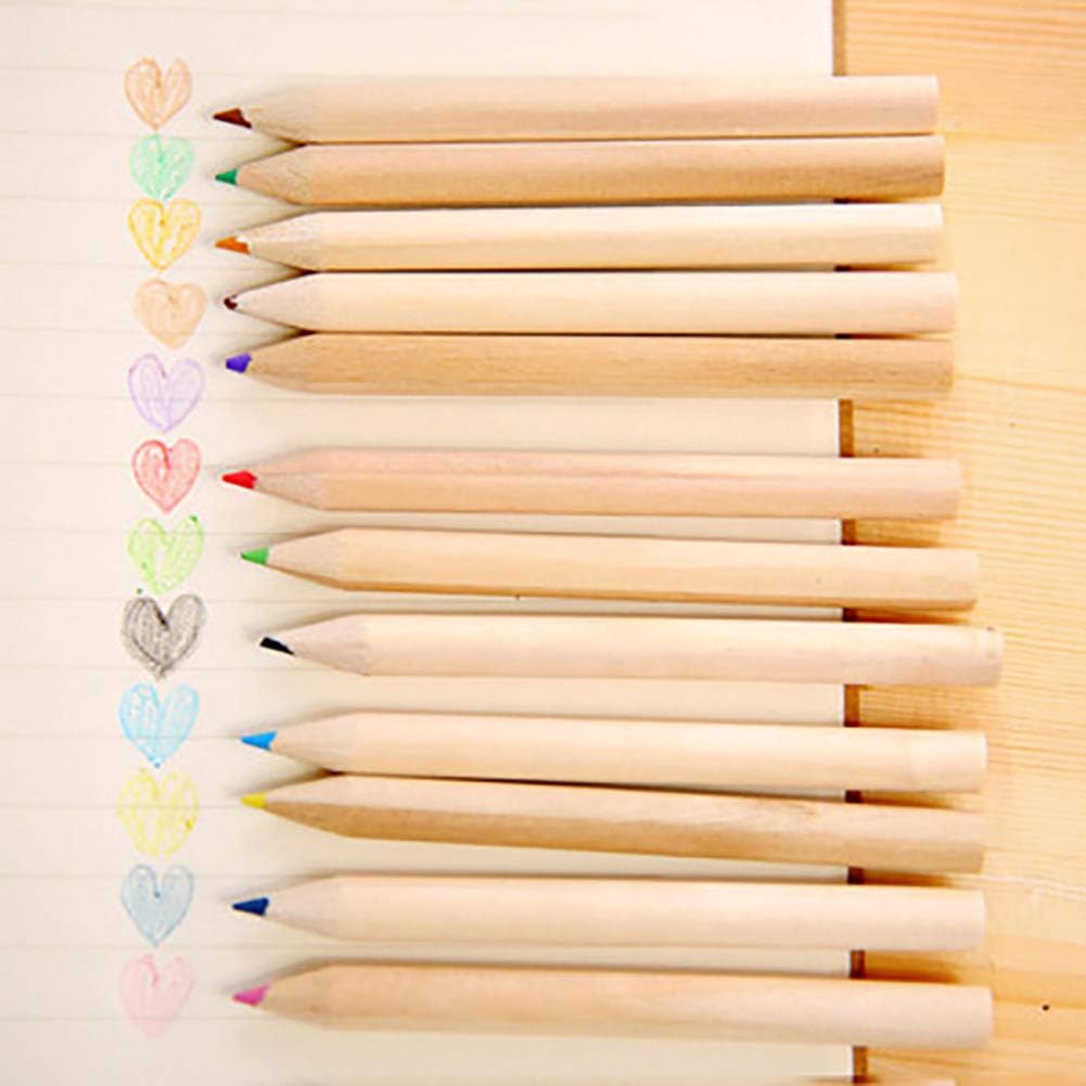 12 Colouring Pencils Kids Set with Built-in Sharpener | Kawaii 3-in-1 Pencil Holder (1 Set) Mini Drawing Colored Pencils