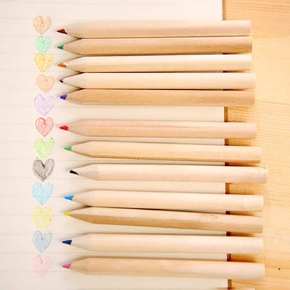 12 Colouring Pencils Kids Set with Built-in Sharpener | Kawaii 3-in-1 Pencil Holder (1 Set) Mini Drawing Colored Pencils