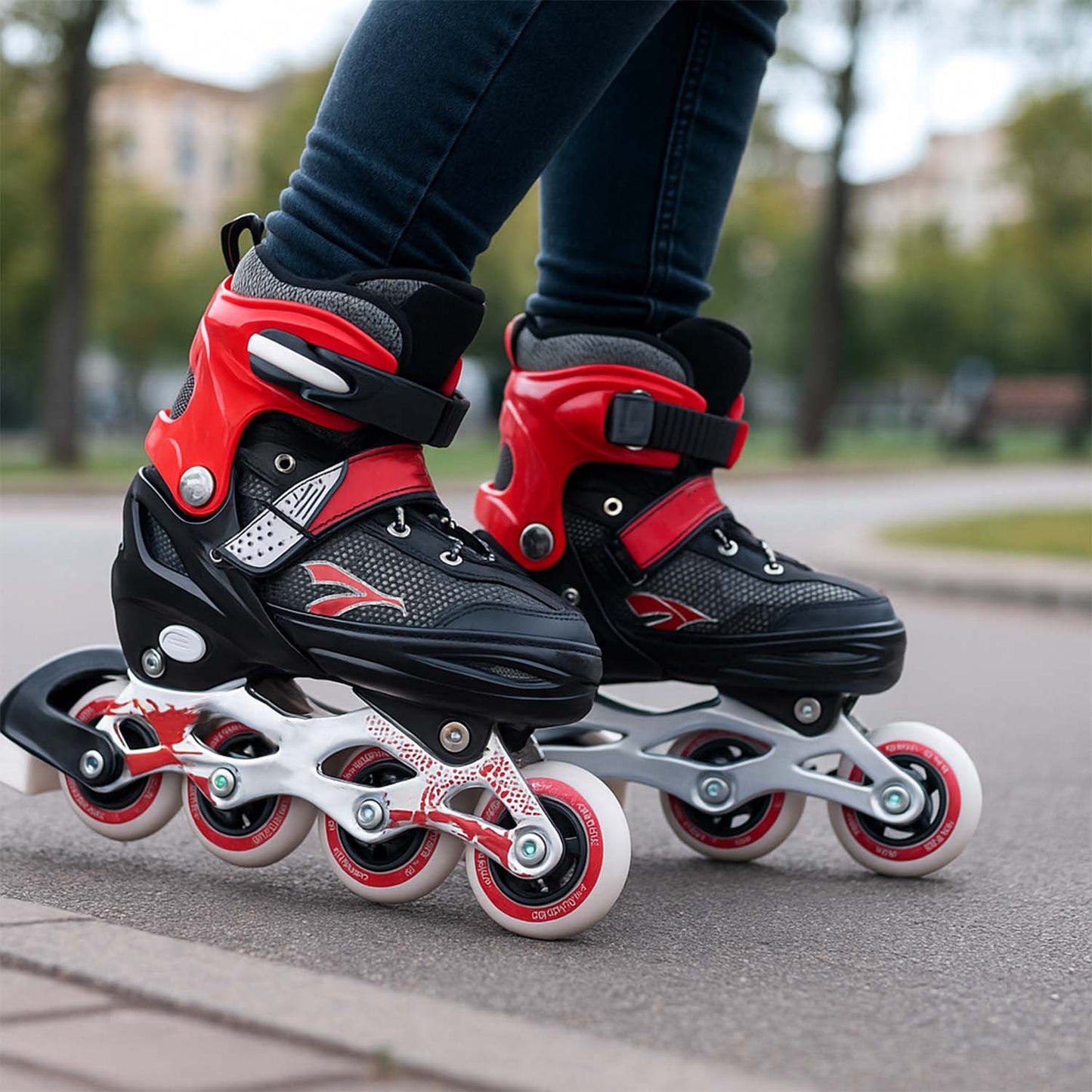 Professional Adjustable Inline Skates for Kids and Adults High Speed Roller Skating Shoes with Safety Straps PU Wheels and Aluminum Frame for Outdoor Sports Fitness and Recreation (Medium Size)