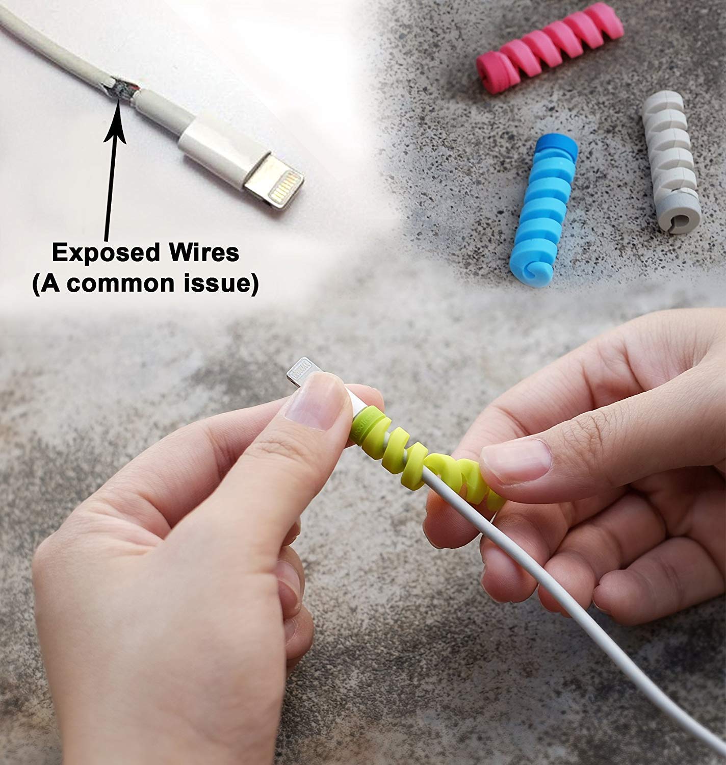 Spiral Charger Spring Cable Protector Silicone Data Cable Saver Flexible Strain Relief Sleeve for Mobile Chargers USB Cables Earphones Mouse and Laptop Cords (Pack of 4)