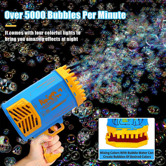 Big Rechargeable Powerful Bubble Gun with 69 Holes – Rocket Boom Bubble Blower Toy for Kids & Adults