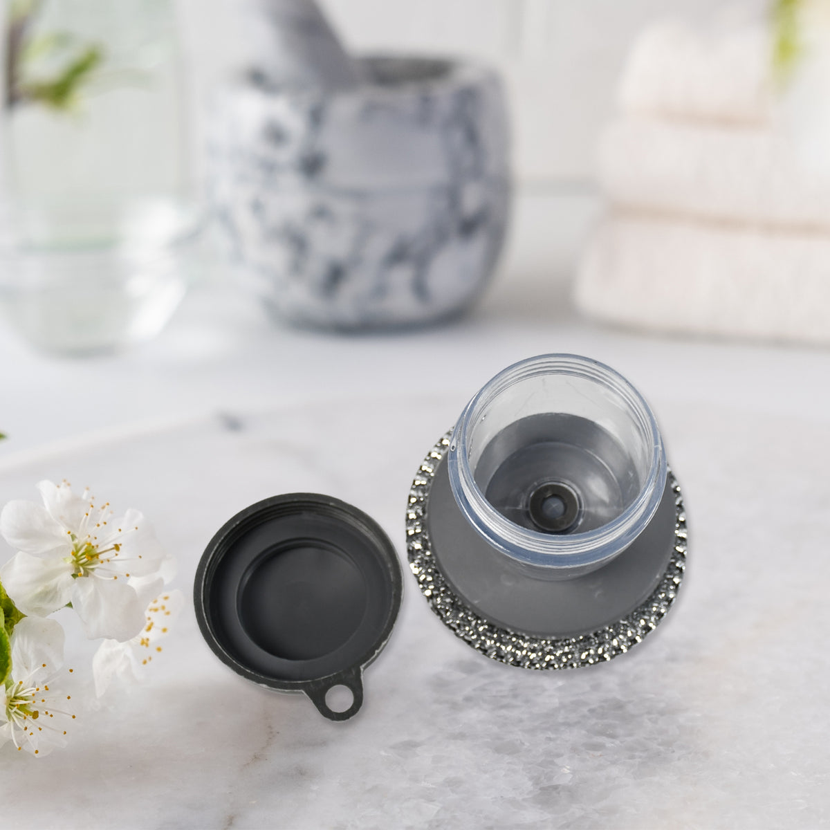 Soap Dispensing Palm Brush with Built-In Liquid Dispenser for Dishwashing and Kitchen Cleaning