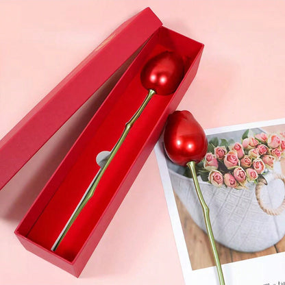 Metal Red Rose Couple Jewelry Box Romantic Ring Box for Proposal Engagement Wedding Anniversary and Valentine's Day Gift (1 Pc)