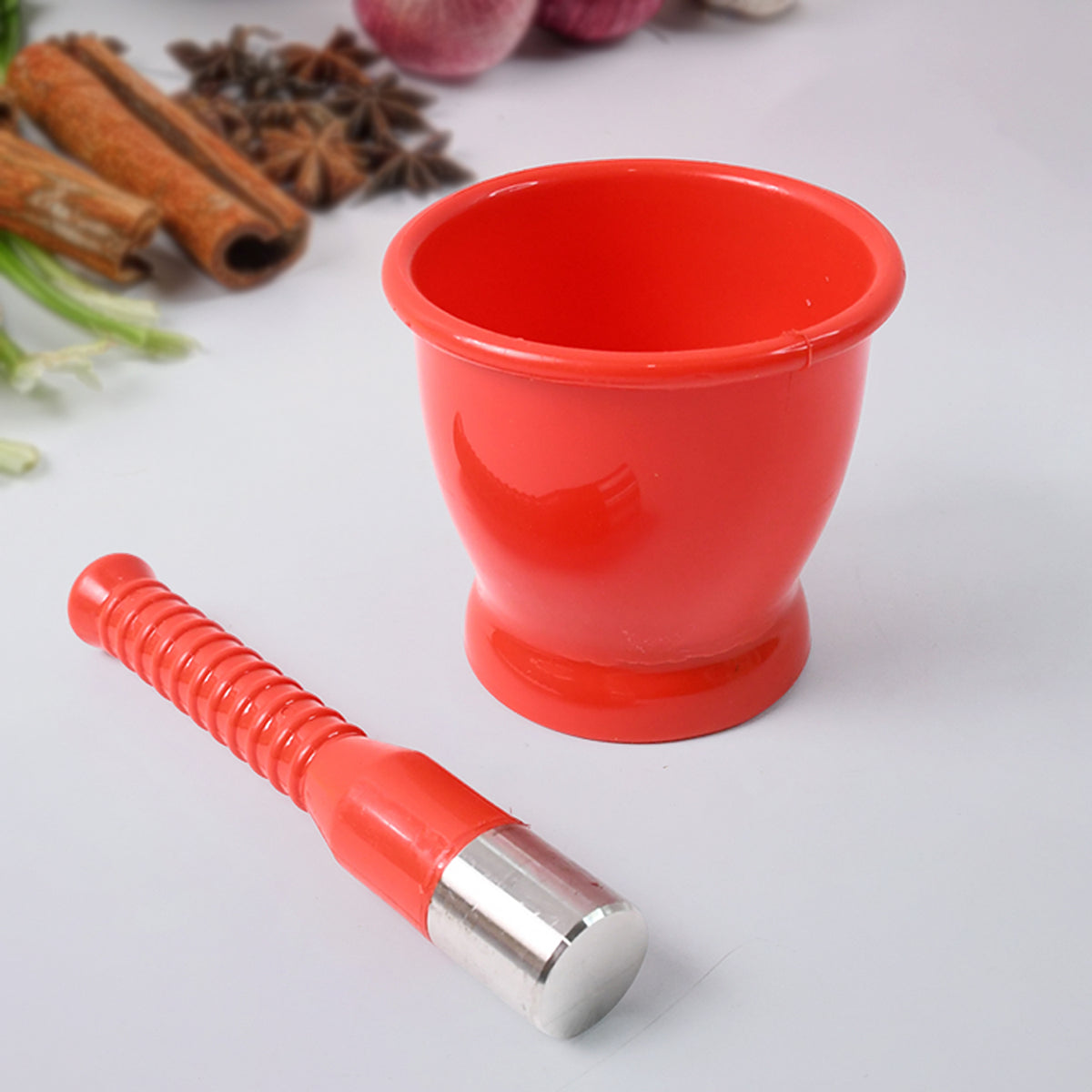 Heavy Duty Plastic Khal Batta Set with Stainless Steel Base for Spices, Herbs and Masala Grinding