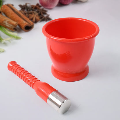 Heavy Duty Plastic Khal Batta Set with Stainless Steel Base for Spices, Herbs and Masala Grinding