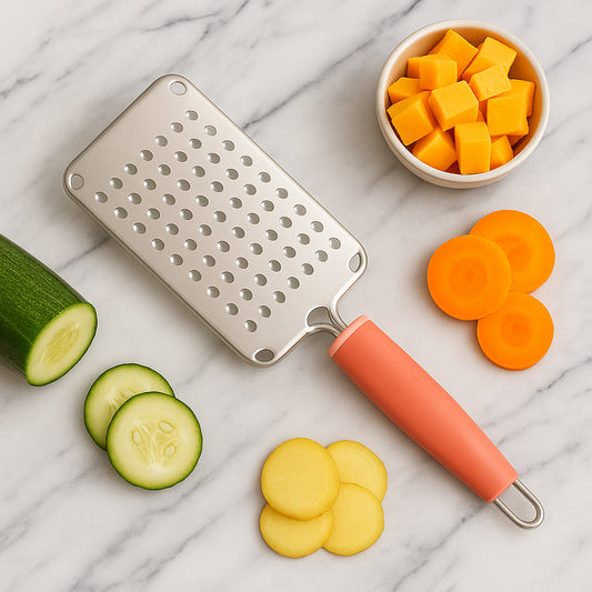 Supermom Stainless Steel Multipurpose Vegetable and Cheese Grater with Soft Grip Handle Heavy Duty Kitchen Hand Grater