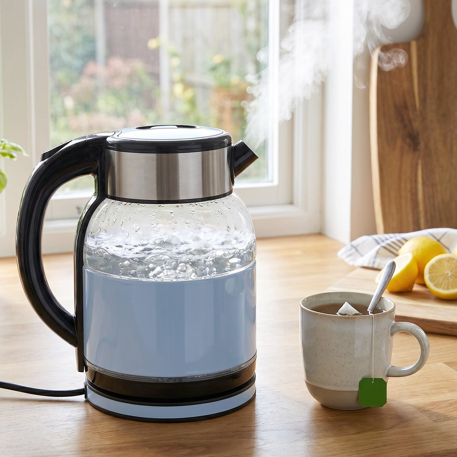 Electric Glass Kettle 2 Litre Transparent Glass Body Stainless Steel Water Boiler with 360 Degree Swivel Base for Tea, Coffee, Milk and Hot Water (1 Pc)