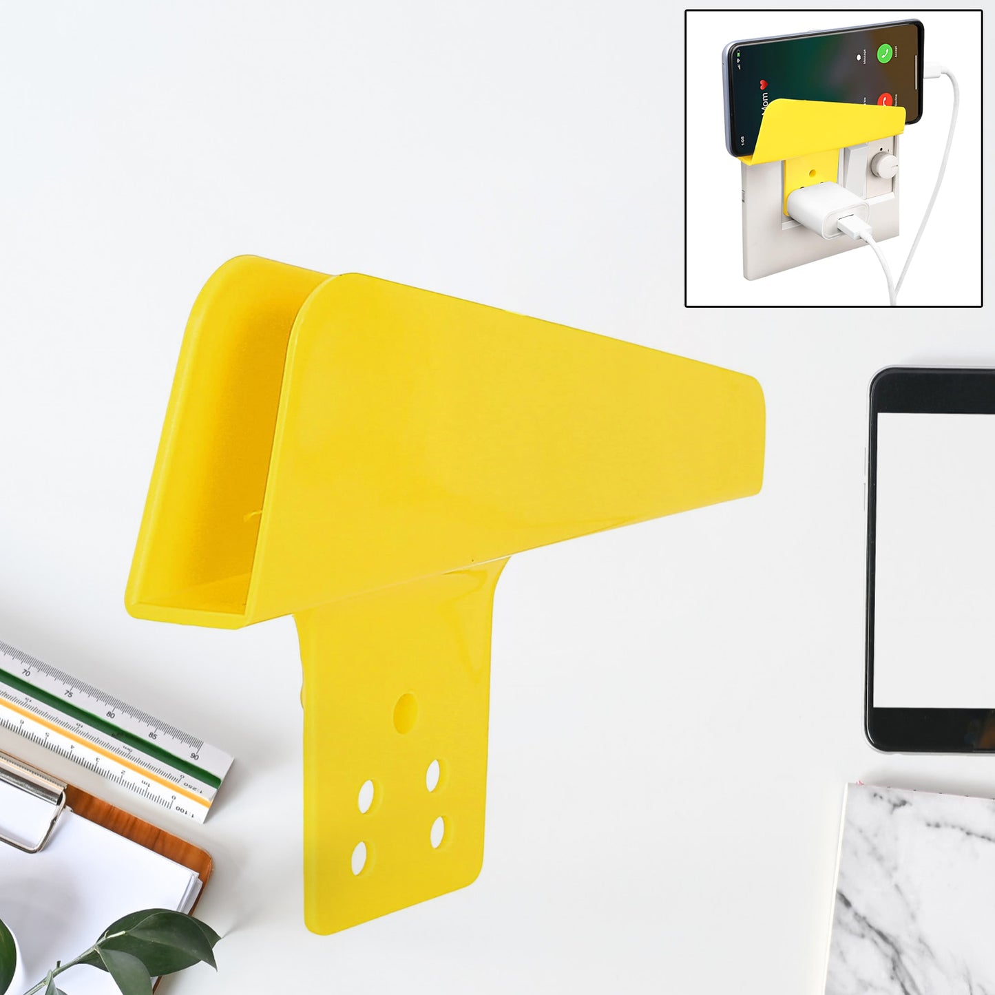Plastic Mobile Phone Charging Stand Wall Holder Smartphone Charging Socket Stand for Home Office Travel Random Color (1 Pc)
