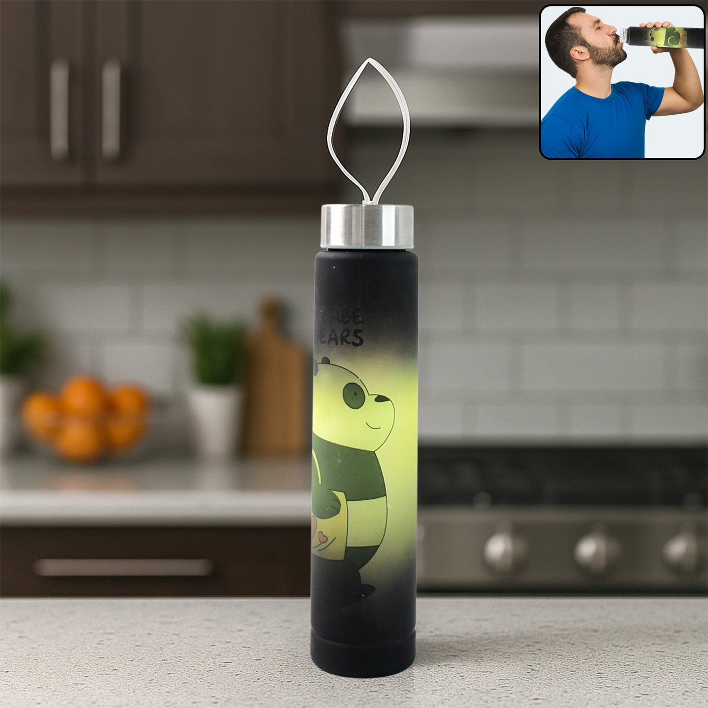 300 ML Cute Cartoon Printed Plastic Water Bottle with Leakproof Stainless Steel Cap and Carry Strap – Portable Reusable Travel, School, Office and Home Use Bottle (1 Pc)