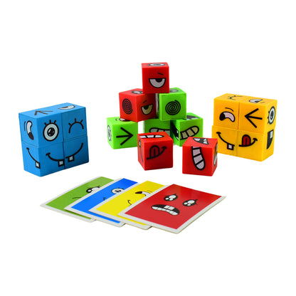 Educational Face Expression Changing Puzzle Cube Toy Set – Creative Emotional Intelligence Development Game with Activity Cards – Learning Puzzle for Kids Age 3+ (1 Set)