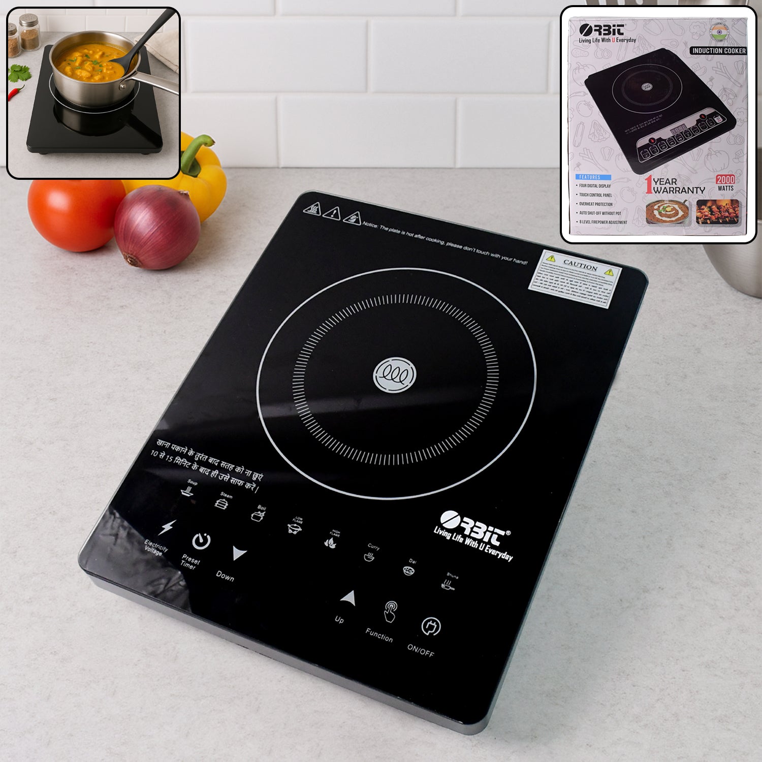 Orbit 2000W Induction Cooktop/ Stove with Touch Control & Multiple Cooking Modes