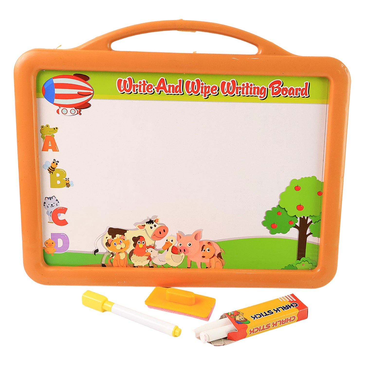 2-in-1 Double-Sided Write and Wipe Educational Drawing Board for Kids – Portable Whiteboard and Blackboard with Marker, Duster and Chalk Set