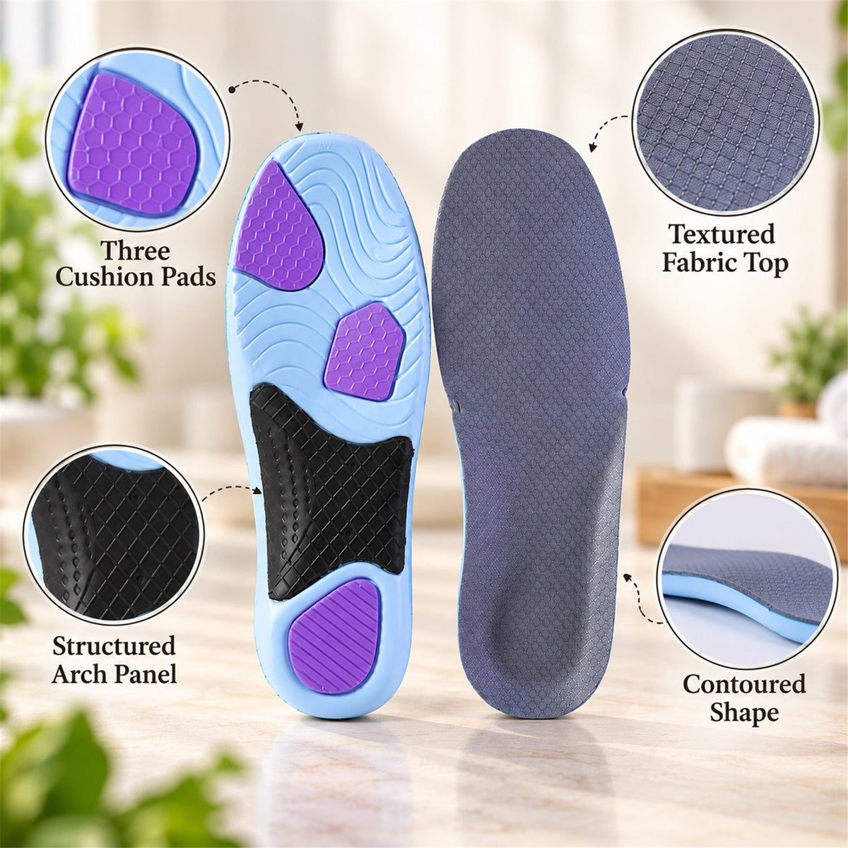 Cushioned Arch Support Shoe Insoles (1 Pair Size 4546)