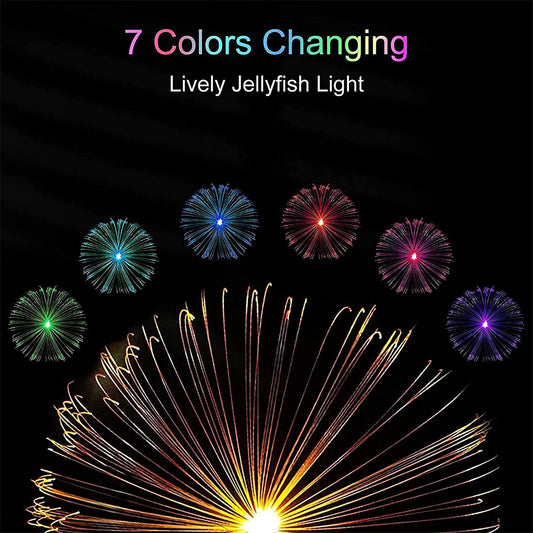 2 Pieces Solar Garden Lights Outdoor Decorative 7 Color Changing RGB Jellyfish Firework Flower Lights Waterproof Landscape Pathway Yard Patio Decor