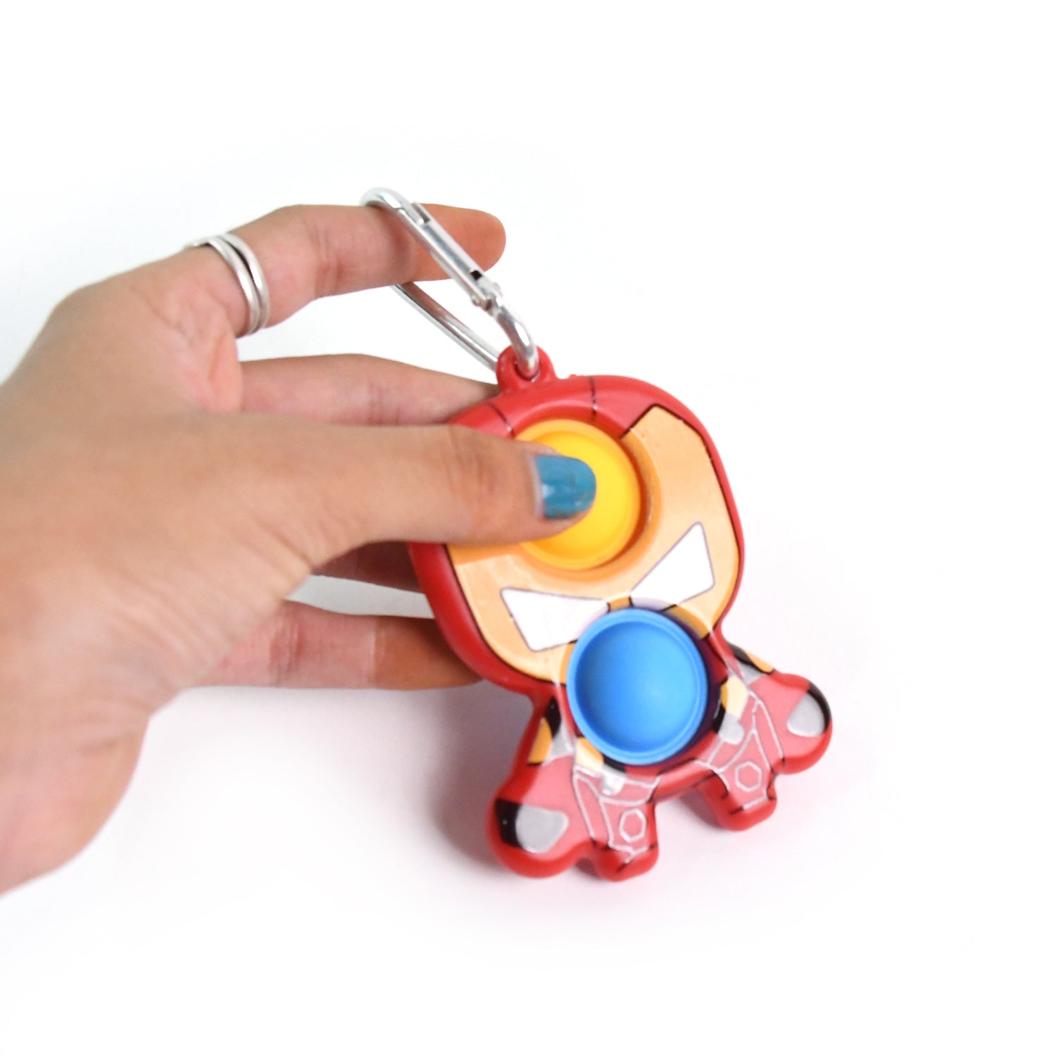 Superhero Iron Man Style Pop It Keychain Fidget Toy – Portable Silicone Bubble Stress Relief Key Ring for Kids and Adults (1 Pc)