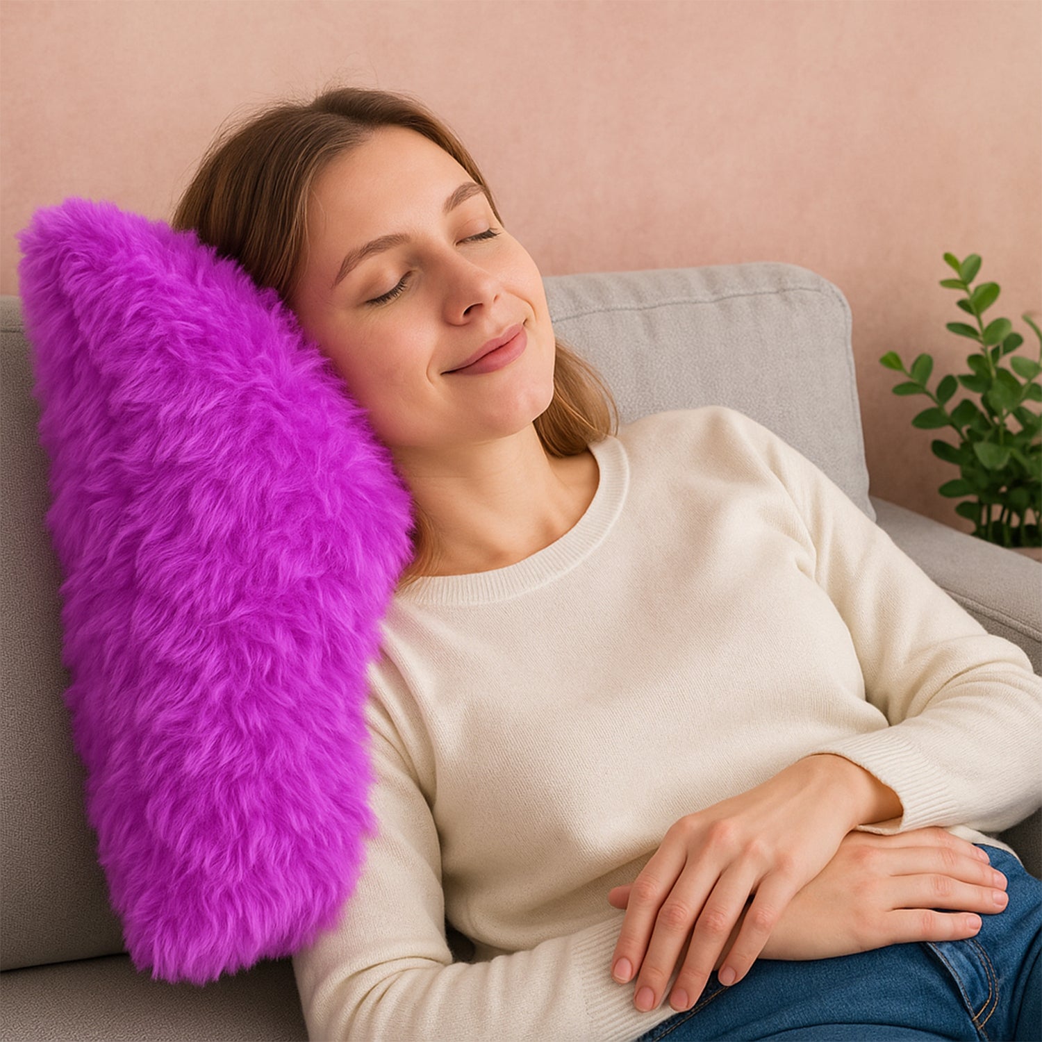 Super Soft Fluffy Faux Fur Cushion Pillow – Premium Decorative Throw Pillow for Sofa, Bed, Living Room and Office