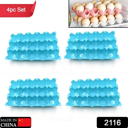 15 Cavity Plastic Egg Tray Set 15 Eggs Holder Stackable Egg Storage Tray for Refrigerator Kitchen and Safe Egg Storage (4 Pc Set)