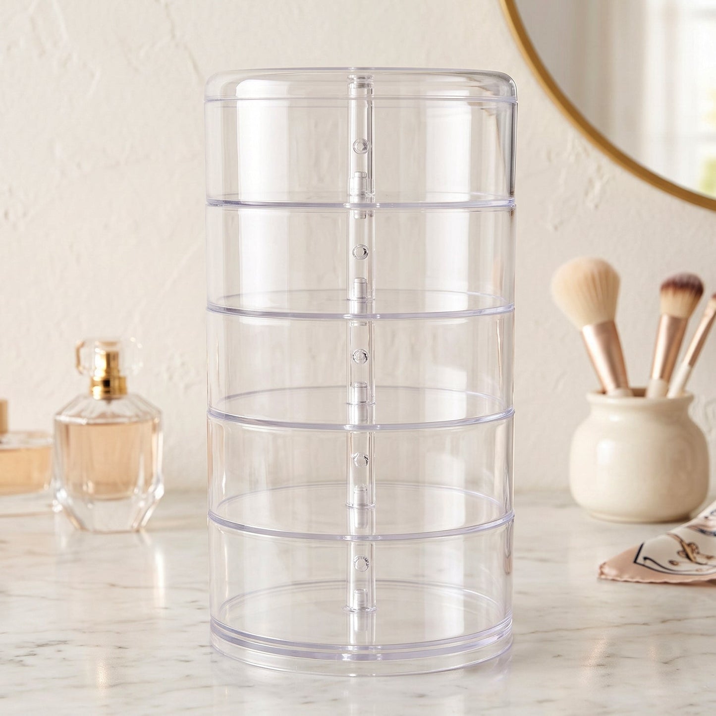 5 Layer Rotating Jewelry Storage Box Transparent Organizer for Rings Earrings Necklaces Bracelets and Watches (1 Pc)