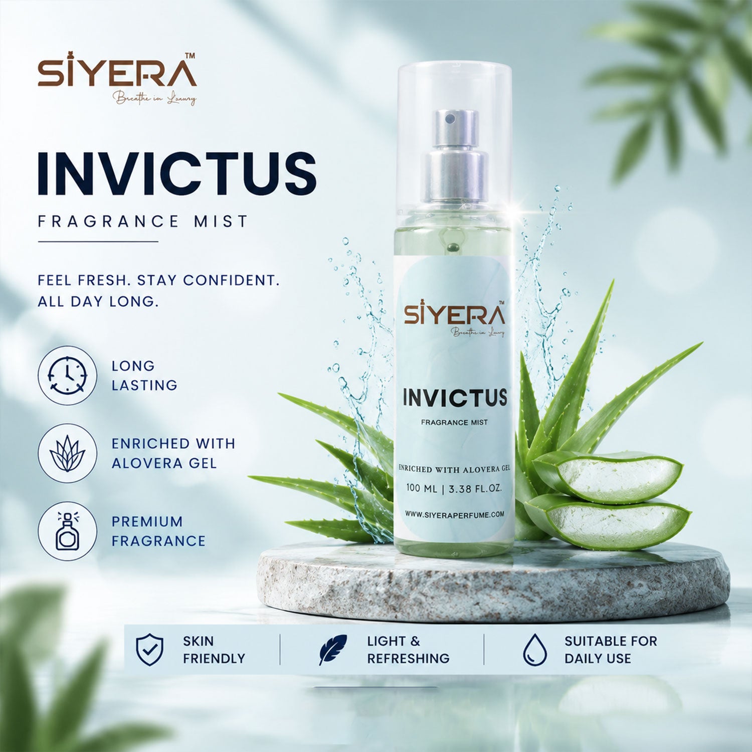 Siyera Invictus Fragrance Mist Body Spray with Aloe Vera for Men and Women Long Lasting Fresh Daily Wear Perfume 100 ml (1 Pc)