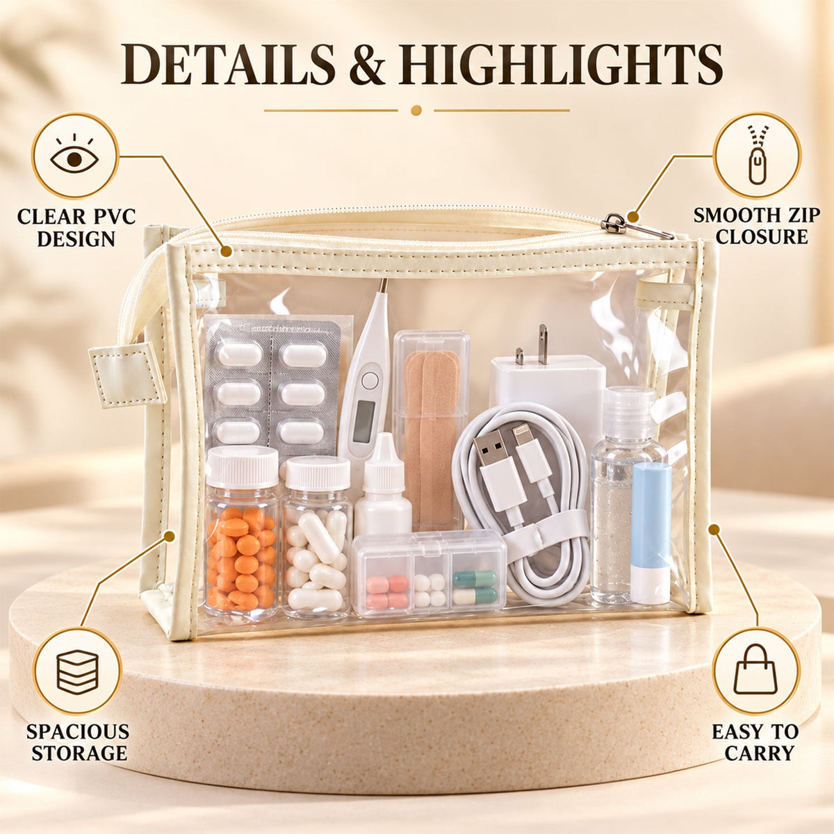 Transparent Pvc Makeup Zipper Pouch For Travel And Toiletry Storage (23x14 Cm)