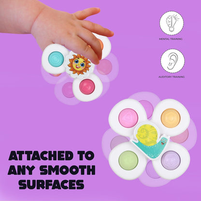 White Baby Spinner Toy Set – Sensory Suction Spin Toys for Tummy Time, Motor Skill Development & Early Learning Stimulation (3 Pc Set)