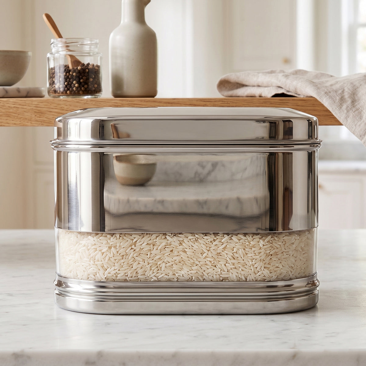 Supermom Modular Oval Stainless Steel Kitchen Storage Canister 1500 ML, Airtight Food Storage Container with Transparent Window for Tea, Coffee, Sugar and Pantry Organization