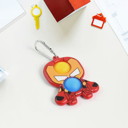 Superhero Iron Man Style Pop It Keychain Fidget Toy – Portable Silicone Bubble Stress Relief Key Ring for Kids and Adults (1 Pc)