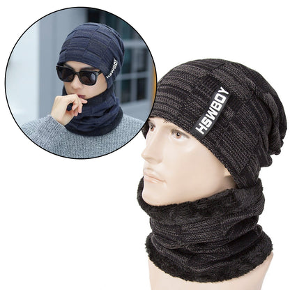 Ultra Soft Unisex Woollen Beanie Cap and Muffler Scarf Set Winter Thermal Knit Cap with Warm Fleece Lining