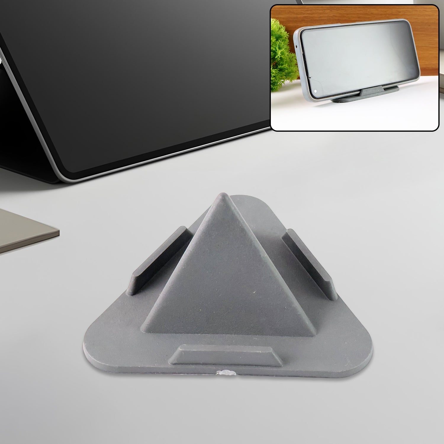Universal Portable Three Sided Pyramid Shape Mobile Holder Stand for Smartphones and Tablets Adjustable Foldable Desktop Table Phone Stand