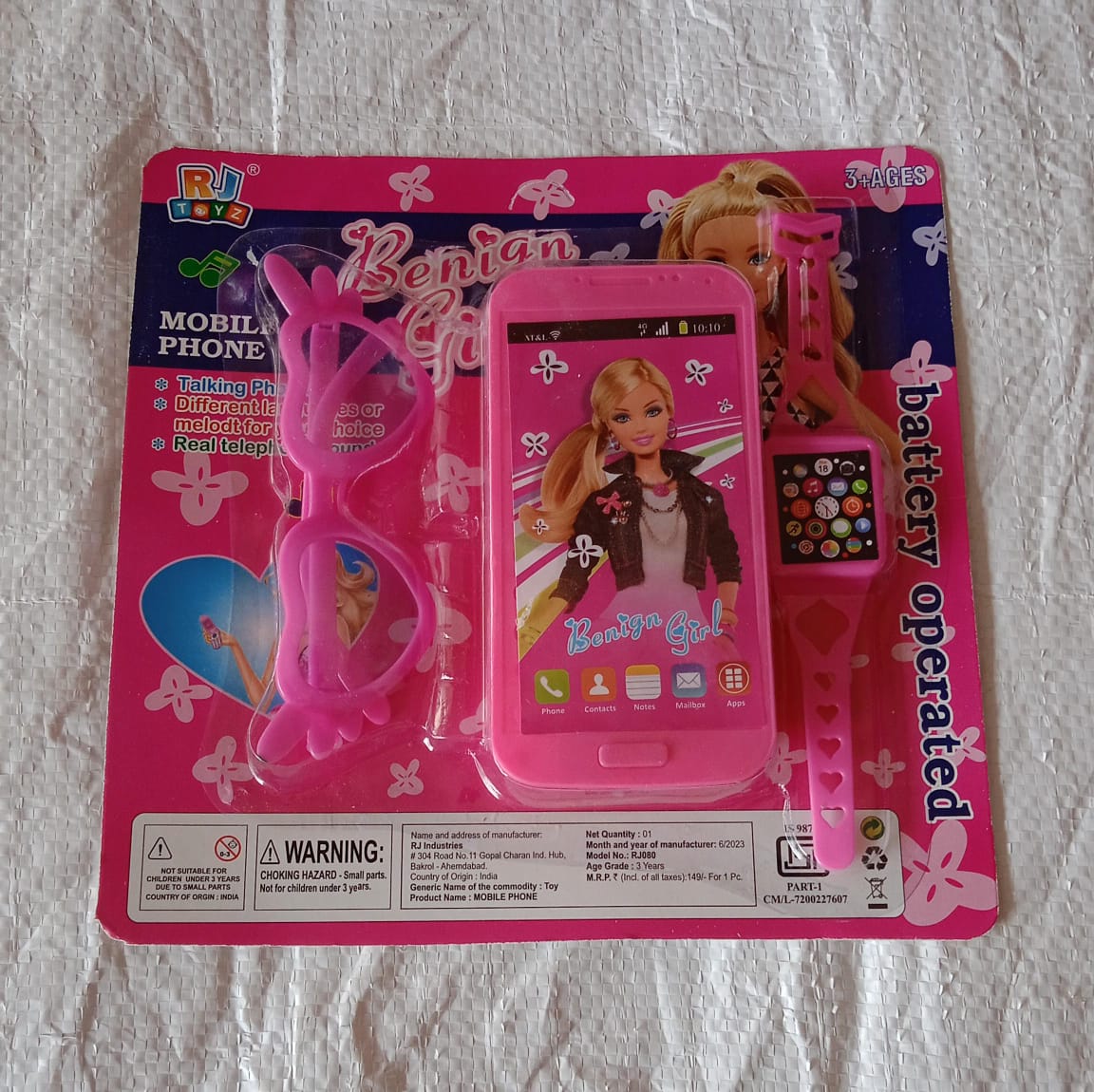Princess Musical Toy Phone Watch and Glasses Set for Girls Battery Operated Pretend Play Mobile Phone Toy with Accessories (3 Pieces Set)
