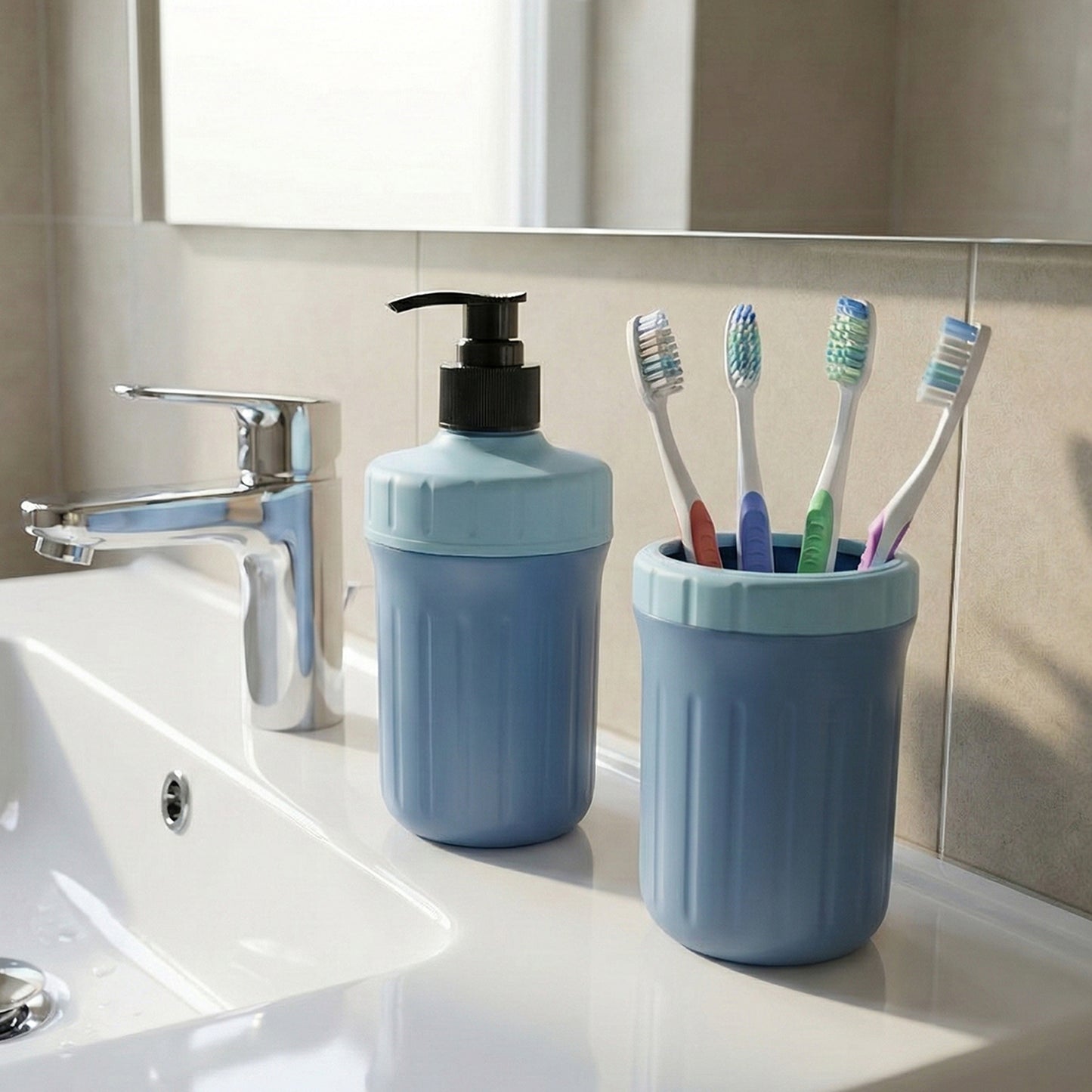 Multipurpose Soap Dispenser with Utility Holder for Kitchen & Bathroom Use – Hand Pump Liquid Dispenser and Storage Holder Set (1 Set)