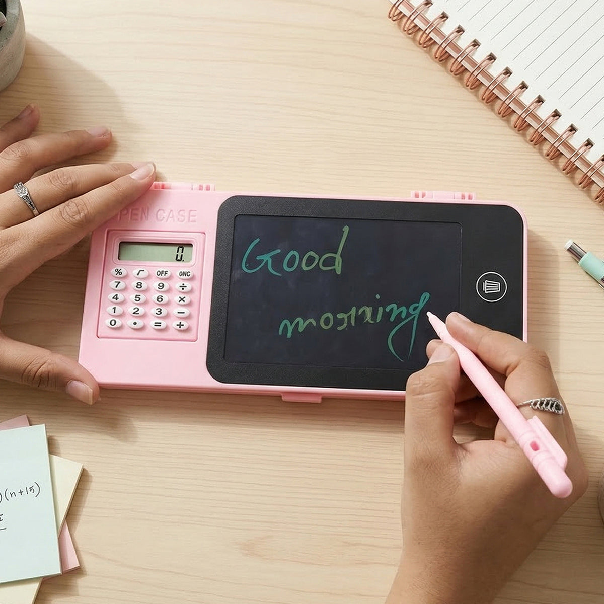 LCD Writing Tablet Pencil Case with Built-in Calculator | Digital Writing Pad and Stationery Storage Box for Students