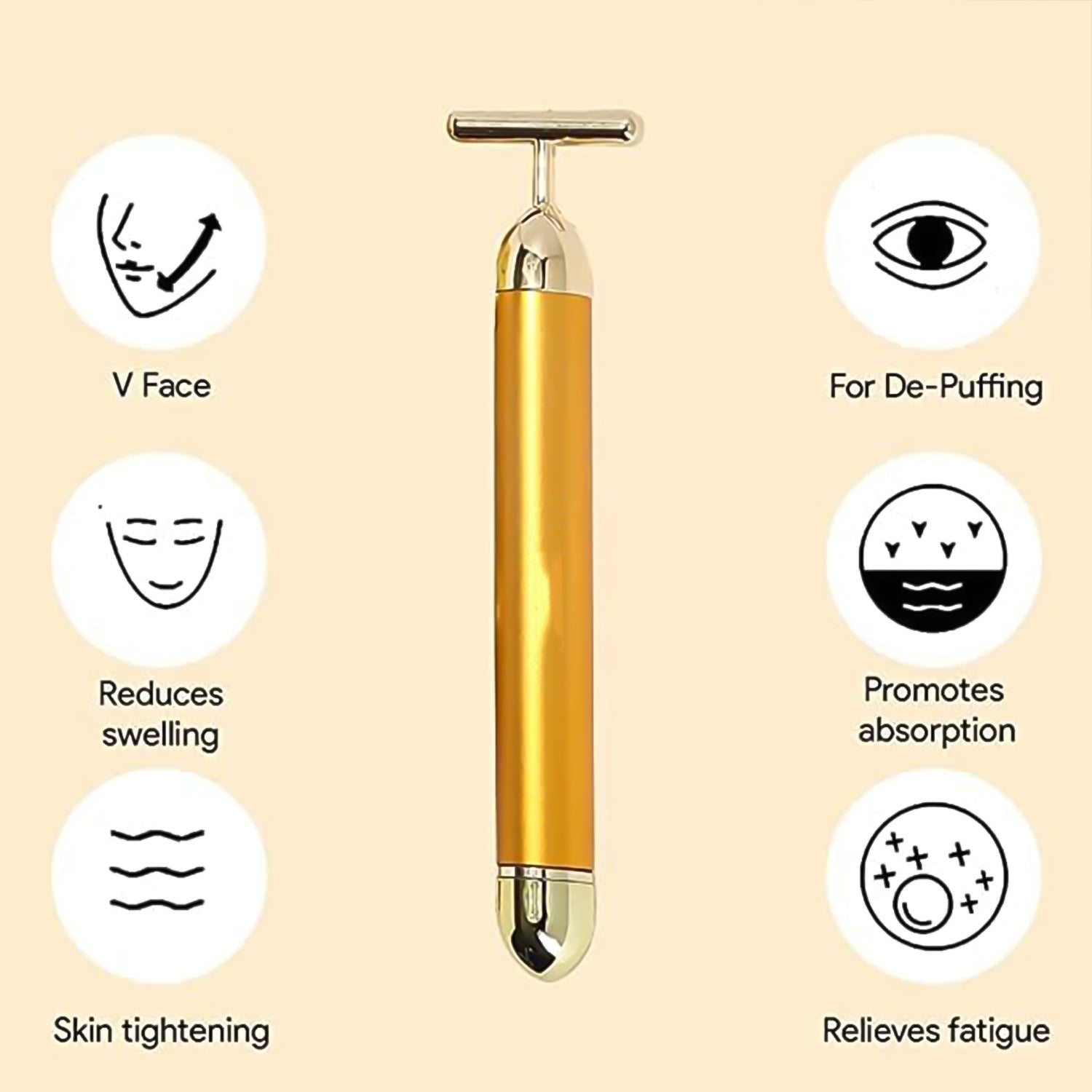 Golden Energy Vibrating Face Massager – Waterproof T Shape Facial and Body Beauty Massager for Skincare and Relaxation – Battery Operated (1 Piece)
