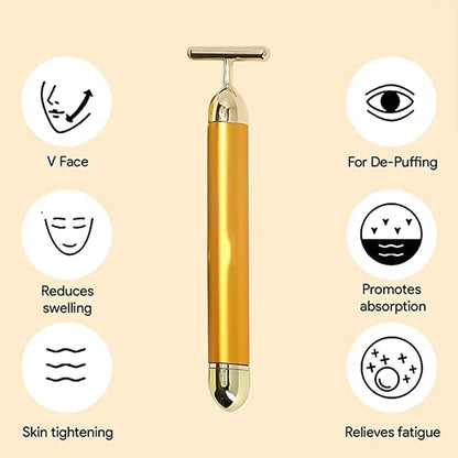 Golden Energy Vibrating Face Massager – Waterproof T Shape Facial and Body Beauty Massager for Skincare and Relaxation – Battery Operated (1 Piece)