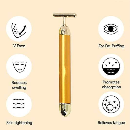 Golden Energy Vibrating Face Massager – Waterproof T Shape Facial and Body Beauty Massager for Skincare and Relaxation – Battery Operated (1 Piece)