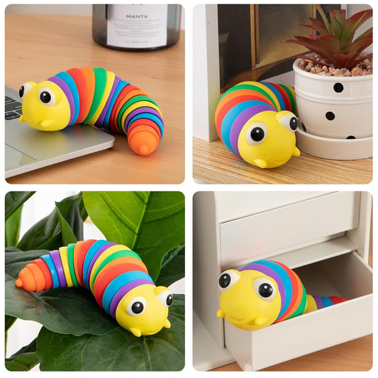 3D Rainbow Slug Fidget Toy Sensory Articulated Plastic Stress Relief Finger Toy for Kids (1 Pc)