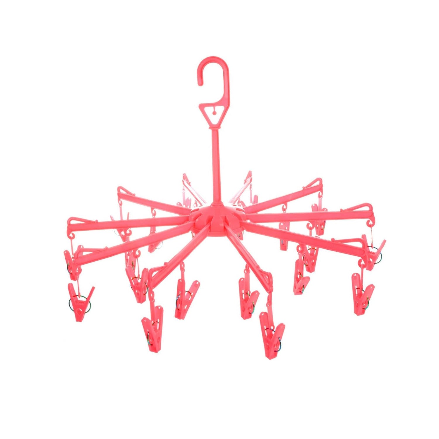 Foldable Plastic Clothes Drying Hanger with 16 Clips Portable Laundry Clip Rack for Underwear Socks Baby Clothes Bras Towels and Travel Use (1 Pc)