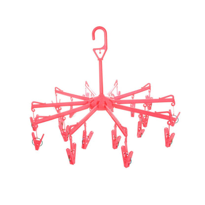 Foldable Plastic Clothes Drying Hanger with 16 Clips Portable Laundry Clip Rack for Underwear Socks Baby Clothes Bras Towels and Travel Use (1 Pc)