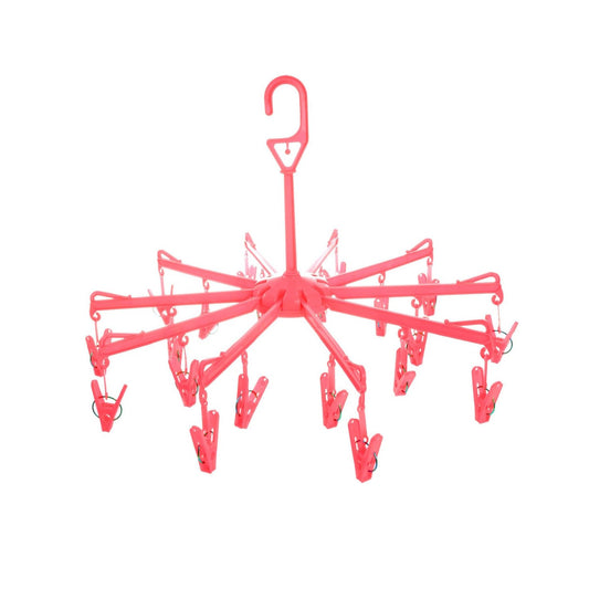 Foldable Plastic Clothes Drying Hanger with 16 Clips Portable Laundry Clip Rack for Underwear Socks Baby Clothes Bras Towels and Travel Use (1 Pc)